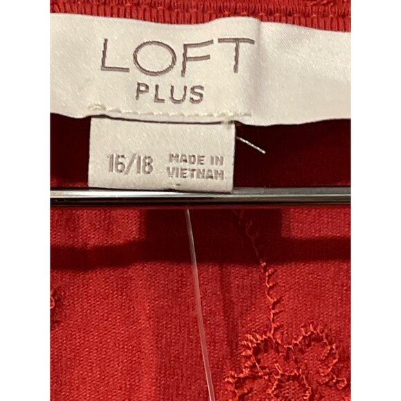 Loft Plus Women's Red Floral Embroidered Top 16/18 Cotton & Spandex Blend Made I - Picture 2 of 8
